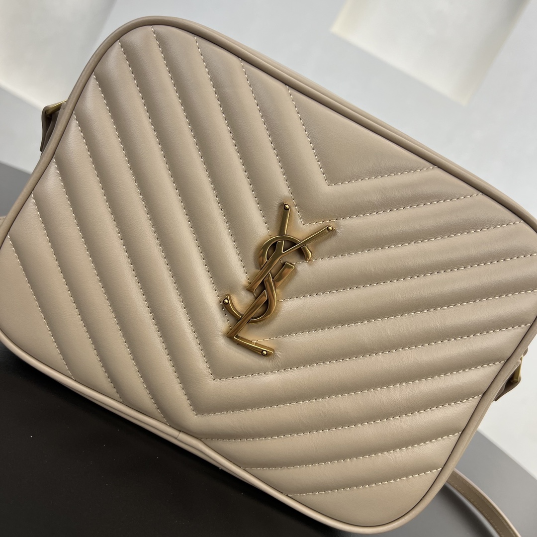 Saint Laurent LOU Camera Quilted Calfskin Shoulder Bag Handbag Beige 715232 Gold